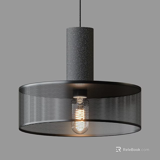 Modern Black Pendant Light with Perforated Metal Shade and Exposed Bulb for Contemporary Interior 3d model 