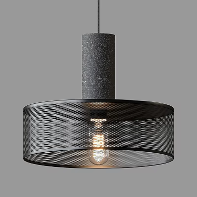 Modern Black Pendant Light with Perforated Metal Shade and Exposed Bulb for Contemporary Interior 3d model