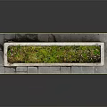 Green Plants Growing In Rectangular Stone Planter With Stone Slab Base 3d model