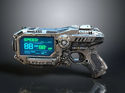Sci Fi Speed Gun Featuring Metallic Casing Mechanical Details And Blue Digital Speed 3d model