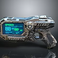 Sci Fi Speed Gun Featuring Metallic Casing Mechanical Details And Blue Digital Speed