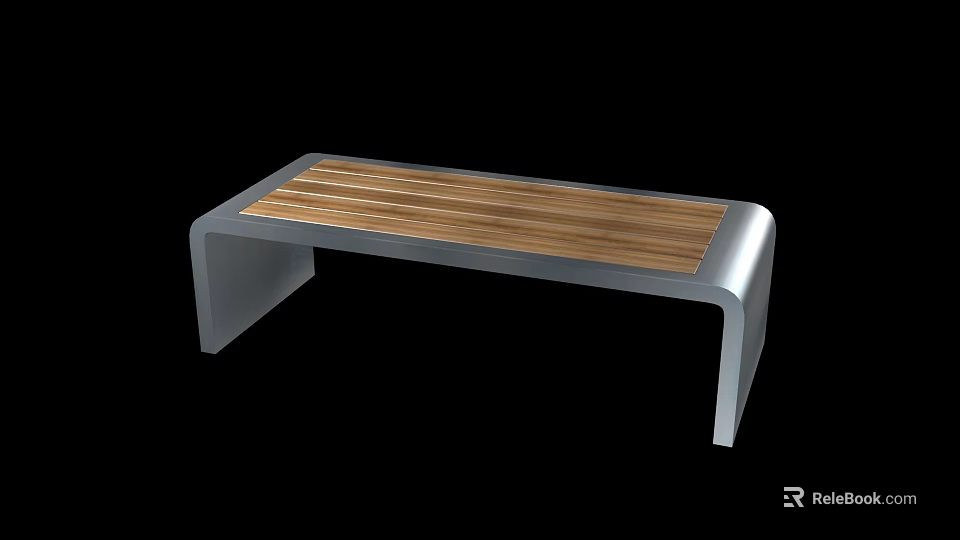 Modern Outdoor Bench With Wooden Slat Seat And Metal Frame 3d model 