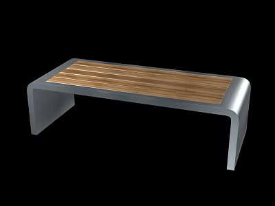 Modern Outdoor Bench With Wooden Slat Seat And Metal Frame 3d model