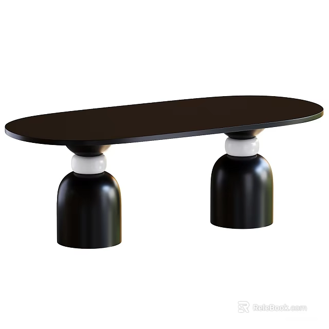 Modern Minimalist Black Dining Table With Cylindrical Bases And White Accents 3d model