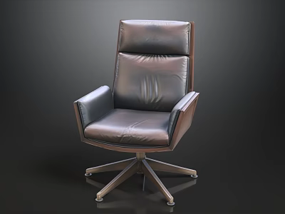 Modern Black Leather Office Chair With High Backrest And Metal Base 3d model