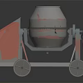 Mobile Concrete Mixer With Gray Drum Red Cover And Four Wheels