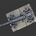 Old Fashioned Black Wheeled Cannon Weapon With Stone Base And Historical Design