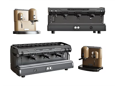 Modern Kitchen Appliances Featuring Various Coffee Machines In Black And Gold 3d model