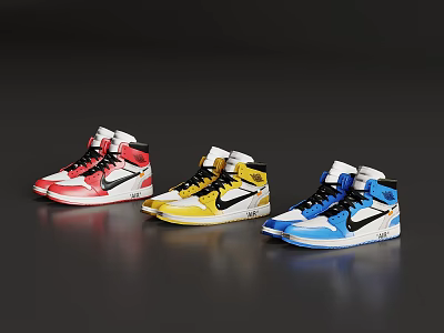 High Top Sporty Casual Shoes With Red White Yellow Blue Color Design 3d model
