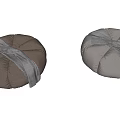 Soft Round Gray Velvet Ottoman With Pleated Design And Draped Blanket