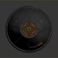 Aerospace Component With Metallic Structure Circular Base And Orange Label 3d model
