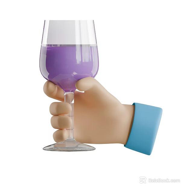 Hand Holding Wine Glass With Purple Beverage And Blue Cuff 3d model 