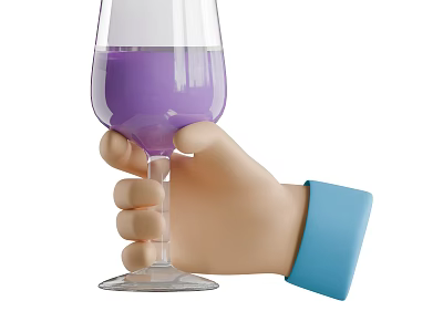 Hand Holding Wine Glass With Purple Beverage And Blue Cuff 3d model