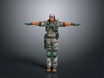 Military Soldier In Camouflage Uniform Standing With Arms Outstretched And Tactical Gear 3d model