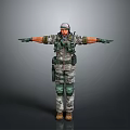 Military Soldier In Camouflage Uniform Standing With Arms Outstretched And Tactical Gear