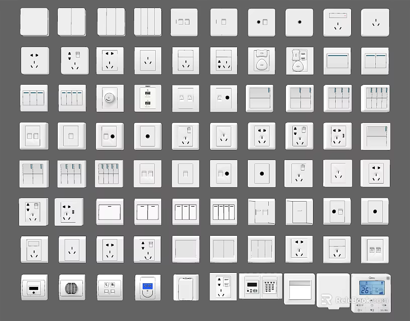 Diverse Collection of Electrical Switch Panels with Various Designs and Functions 3d model 