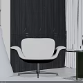 Modern White Leisure Chair With Dark Wood Cabinet And Green Side Table