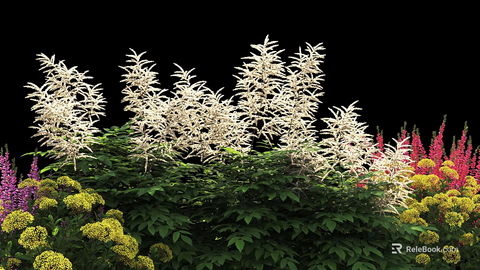 Gorgeous Shrubs With White Flowers Green Leaves And Colorful Blooms In Garden 3d model 