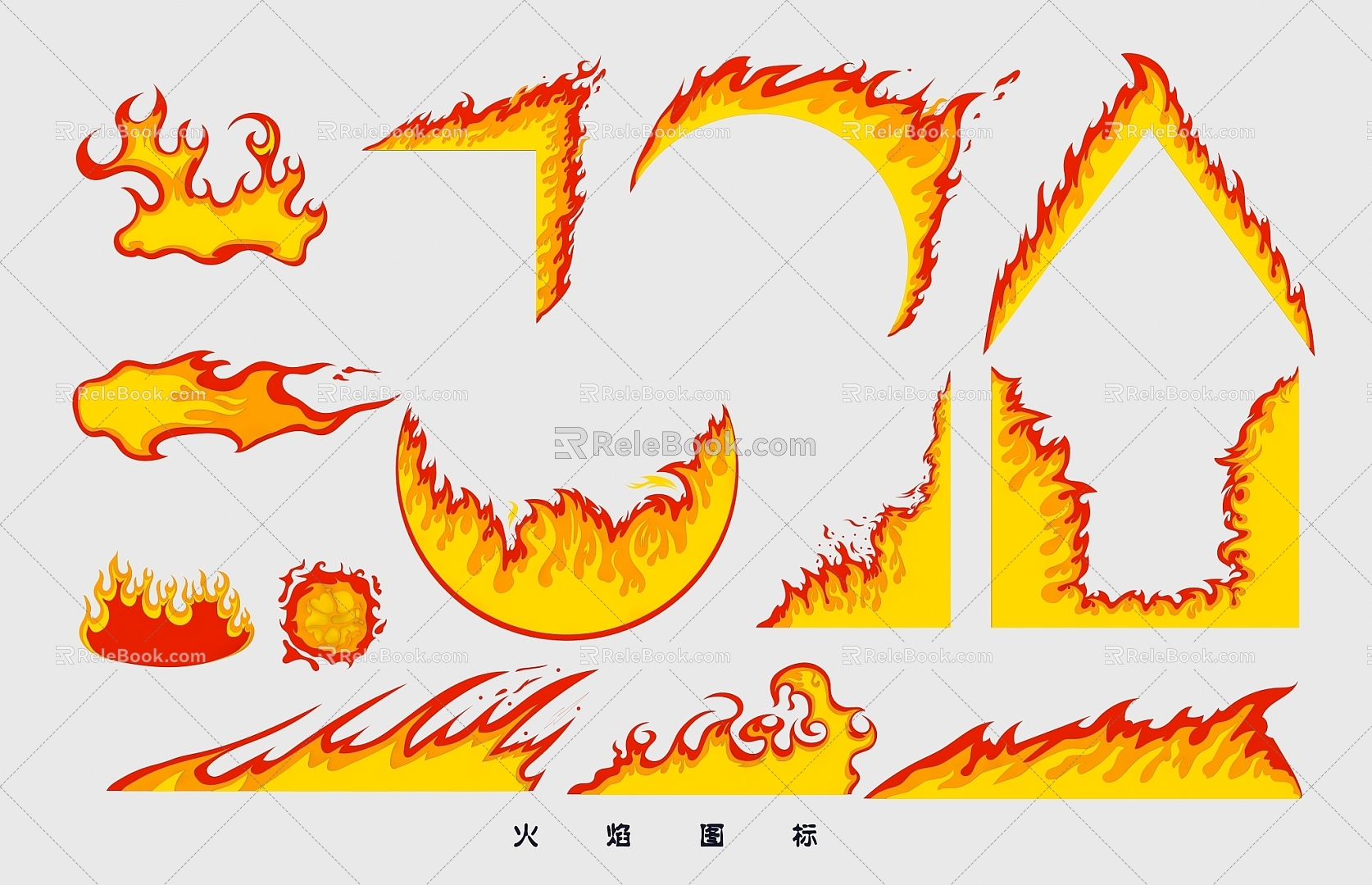 Flame Flame Flame Pattern Flame Decoration Border Cartoon Flame Decoration Illustration 3d model