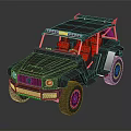 Gray Off Road Vehicle With Open Top Red Seats Roof Lights And Black Wheels