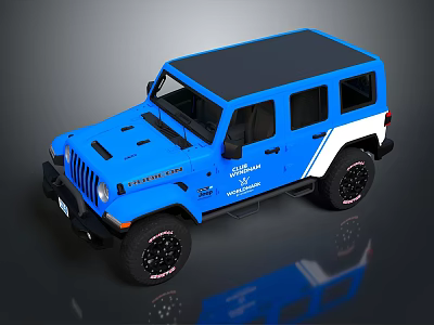 Blue And White Jeep Vehicle With Black Roof And Off Road Wheels Design 3d model
