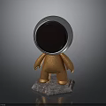 3D Statue Figure With Circular Black Head Silver Frame Orange Textured Body Gray Stone Base