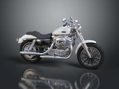 Stylish White Cruiser Motorcycle With Black Seat Silver Engine And Black Tires 3d model