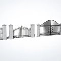 Ornate Wrought Iron Gates With Various Designs And Stone Pillars