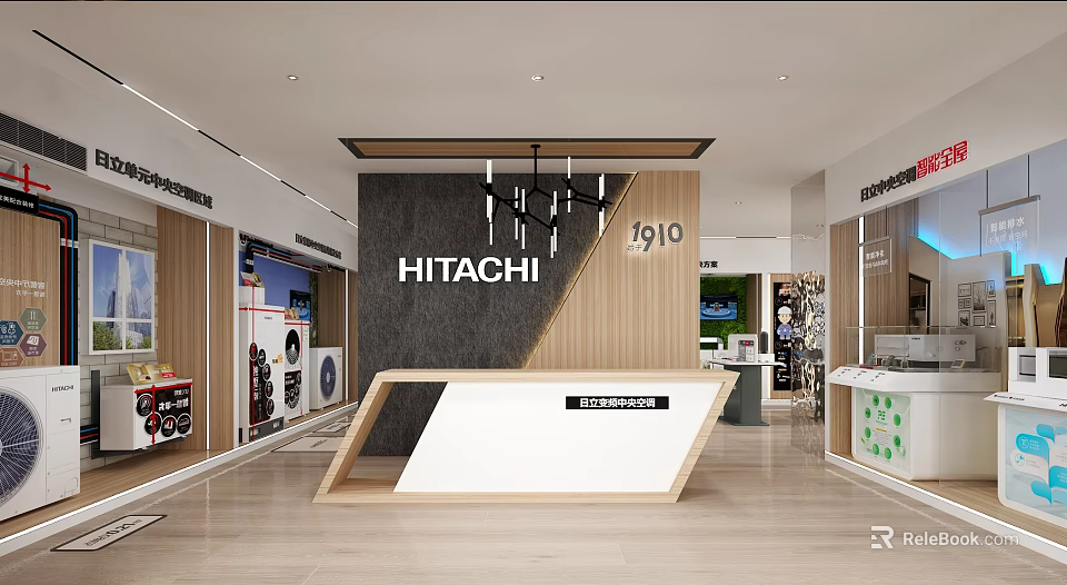 Modern HITACHI 1910 Retail Store with Display Counter and Interior Design 3d model 