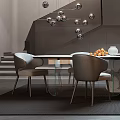 Modern Restaurant Interior With Long Dining Table Grey Chairs And Stylish Chandelier
