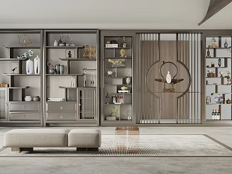 New Chinese Style Solid Wood Antique Rack Decorative Cabinet Combination Decorative Cabinet Storage Rack Display Rack Partition Cabinet 3d model