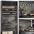 Modern Wine Cabinet Featuring Organized Wine Bottles Hanging Glasses and Decorative Plants