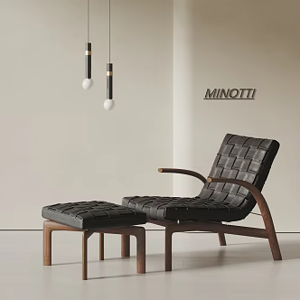 MINOTTI Italian Mid-ancient Style Casual Chair Casual Sofa Footstool Leather Solid Wood Casual Chair Sofa Chair Recliner 3d model