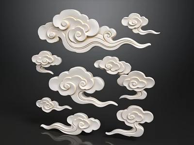 Sofa Coffee Table Set With White Cloud Pattern Decorative Design And Black Background 3d model