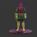 Medieval Knight Statue In Armor With Shield Axe And Stone Base 3d model