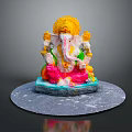 Colorful Ganesha Statue On Round Gray Decorative Display Stand For Home