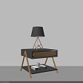 Modern Nightstand With Wooden Frame Table Lamp Drawer And Lower Shelf