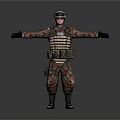 Military Soldier 3D Model In Camouflage Uniform With Helmet And Tactical Vest Arms Outstretched