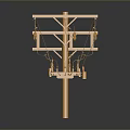 Golden Electrical Utility Pole With Cross Arms Wires Insulators And Equipment