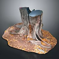 Natural Wooden Tree Stumps Decorative Piece With Roots Stones And Fallen Leaves