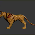 Fantasy Warrior Riding Spotted Yellow Creature With Long Horns Spiked Back Red Saddle