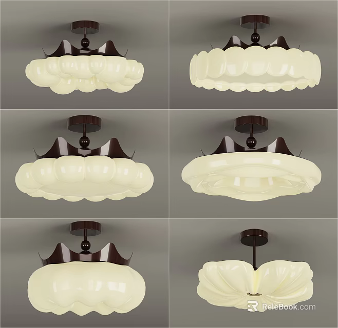 Classic Elegant Ceiling Light With Petal Shaped White Shade And Brown Base Design 3d model