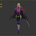 Game Movie Character With Red Hair Black Cape Futuristic Fitted Battle Suit Holding Sword