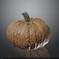 Fresh Orange Pumpkin With Textured Skin And Stem On Dark Reflective Surface For Fall
