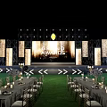 Grand Awards Ceremony Stage Setup With Large Screen Lighting And Dining Tables 3d model