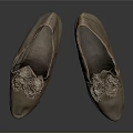 Artistic Sculpture Carving Details On Beige Fabric Shoes With Decorative Design