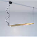 Modern Golden Long Rectangular Pendant Light With Black Cord On White Ceiling 3d model