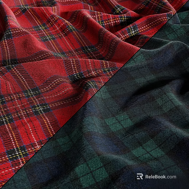 Plaid Fabric Components With Red And Dark Green Patterns And Textures 3d model 