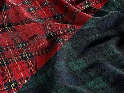 Plaid Fabric Components With Red And Dark Green Patterns And Textures 3d model