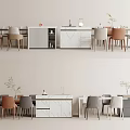 Modern Dining Table Set With Multi Colored Chairs Marble Counter And Cabinet 3d model